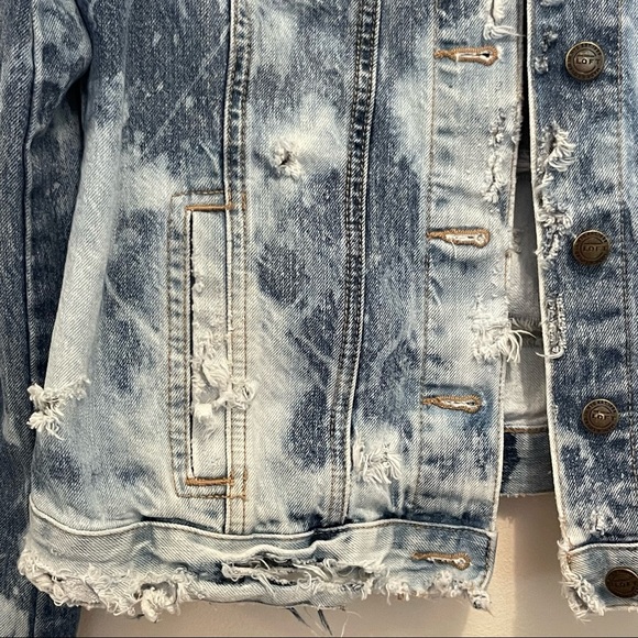 LOFT Custom Upcycled Bleached/Distressed Denim Jacket - Picture 14 of 15